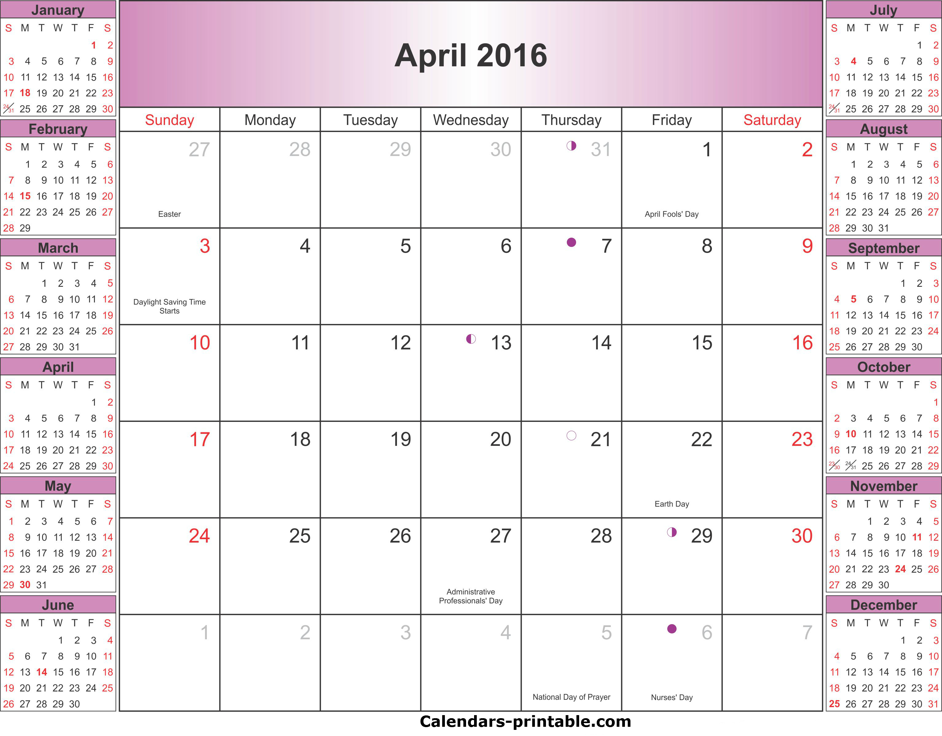Printable Blank Calendar March 2016