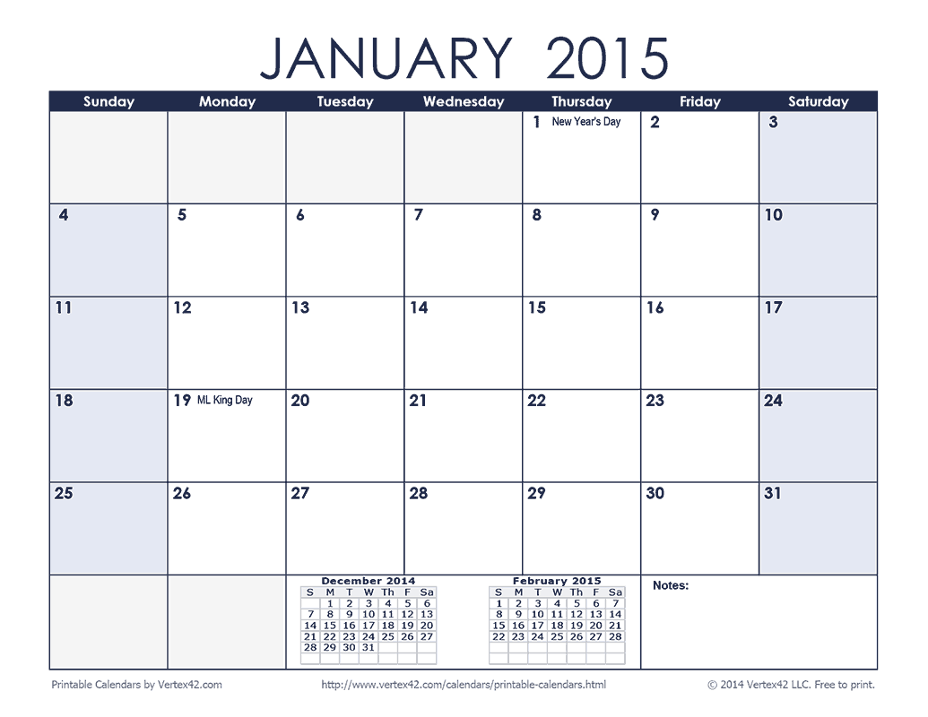 2015 Monthly Calendar Printable