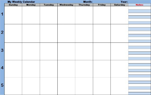 Blank Calendar Weekly with Times