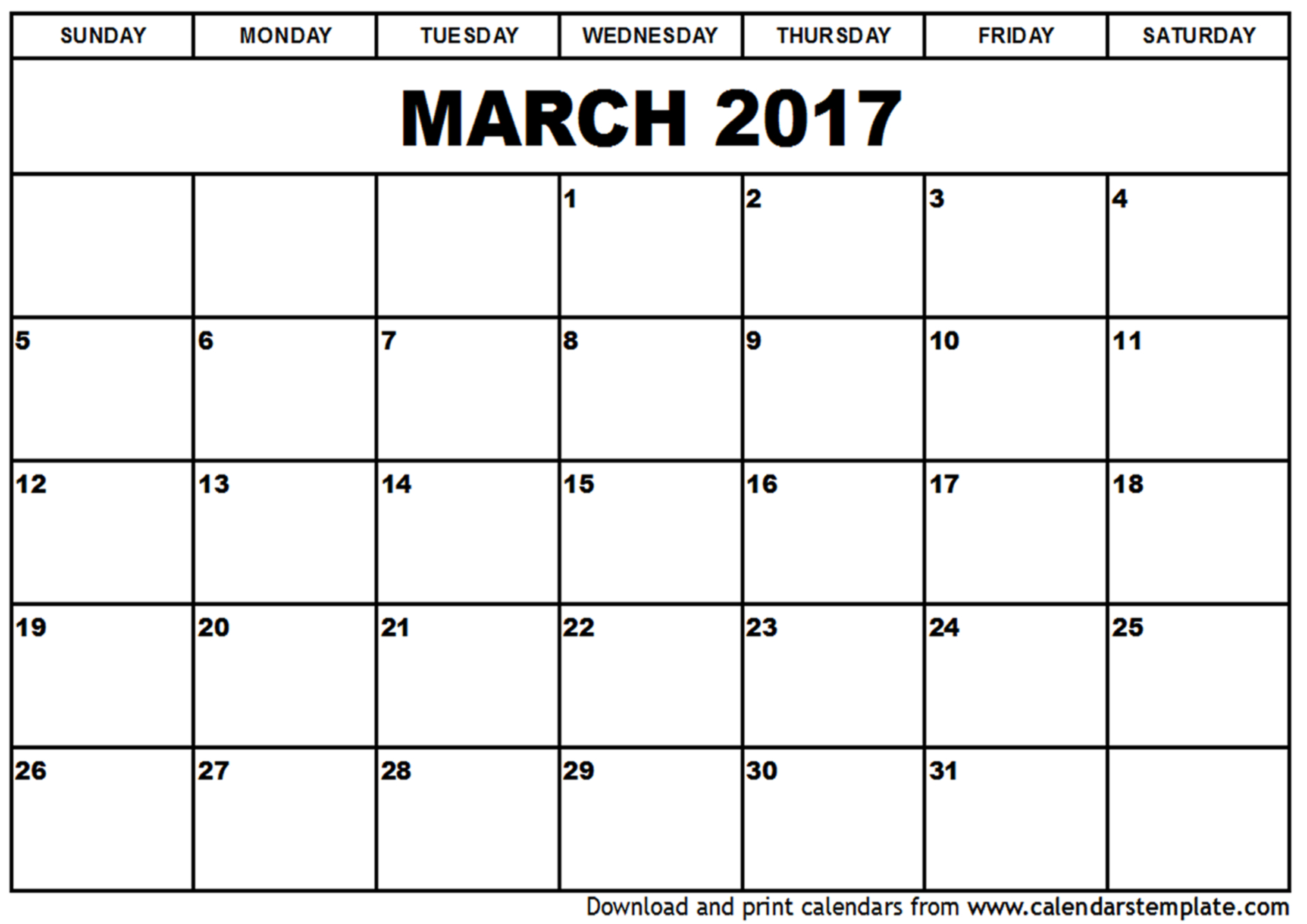 March 2017 Calendar Printable Template