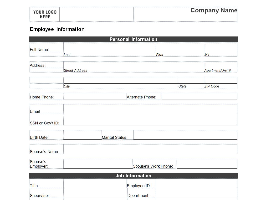 Employee Personal Information Form Template