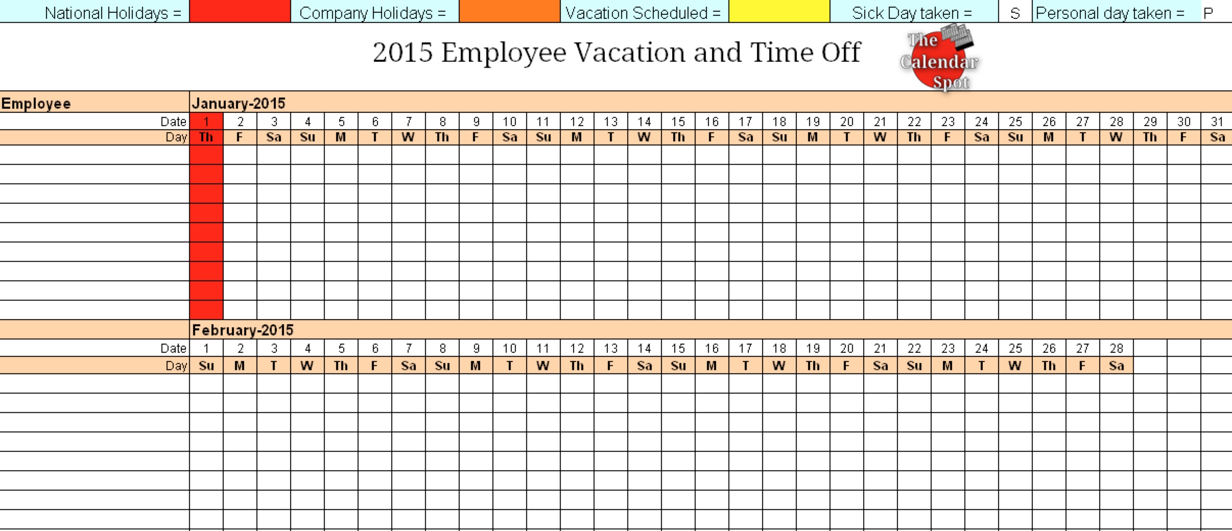 Employee Vacation Calendar Template 2016