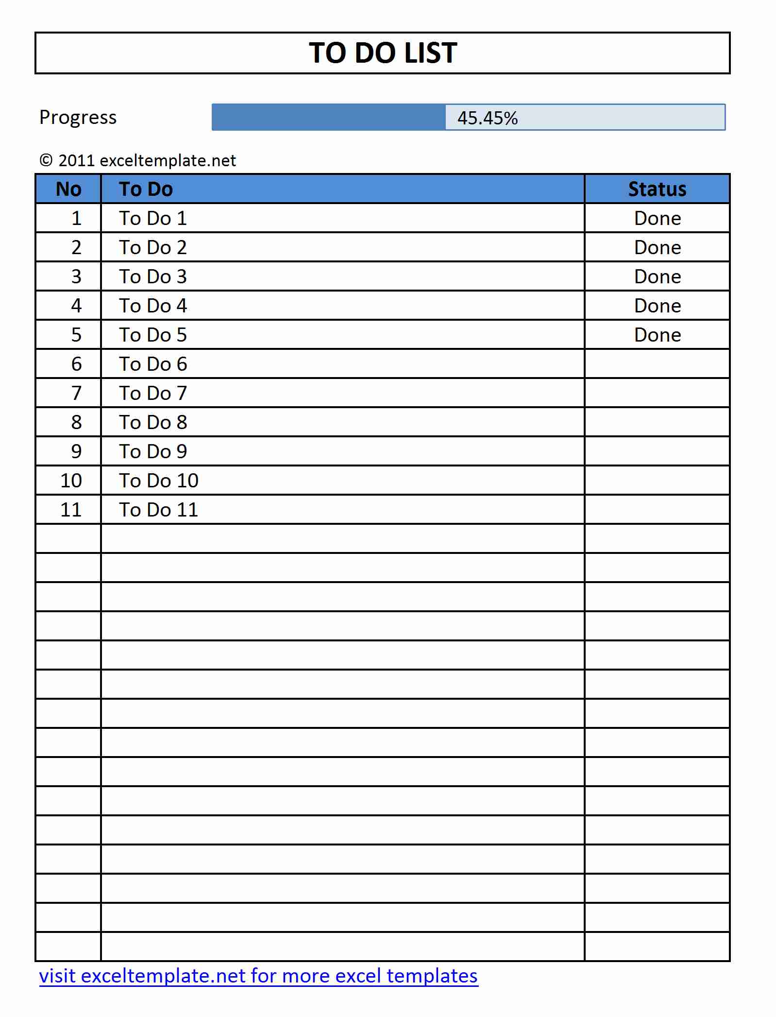 To Do List Template Excel Free