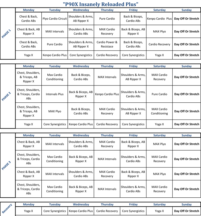 P90x Chart Schedule