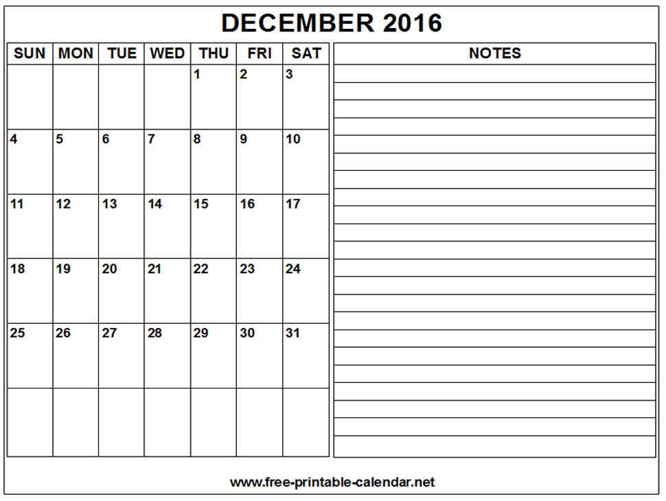 December 2016 Free Printable Calendars Com