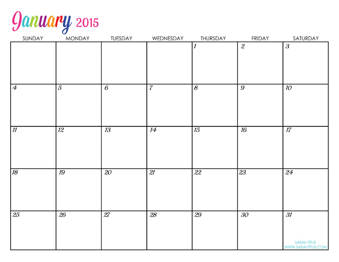 Free 2016 Monthly Calendar Template