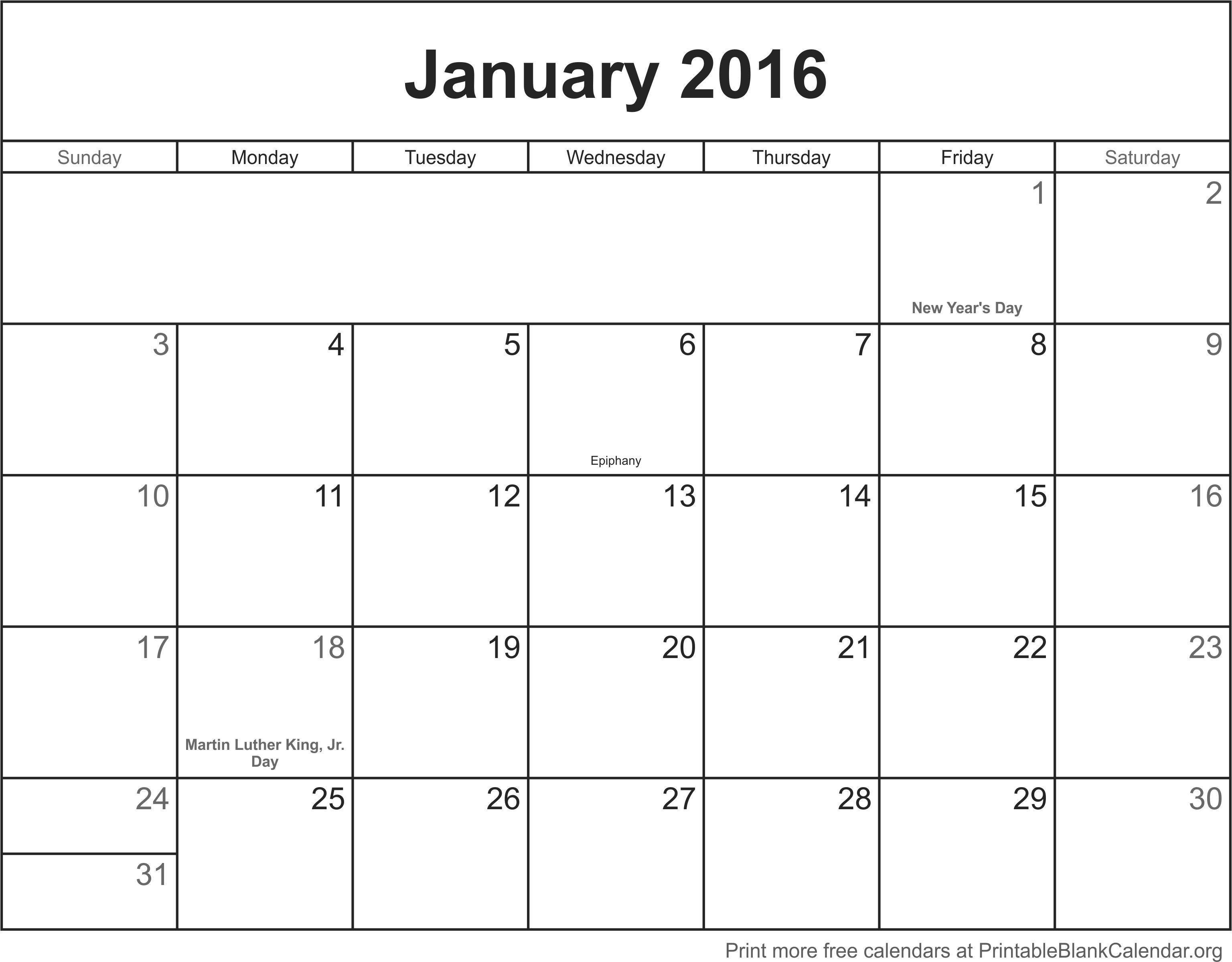 January 2016 Printable Calendar Printable Blank Calendar.org