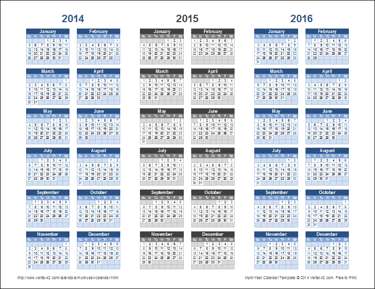 3 Year Calendar Template for Excel