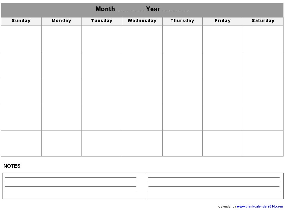 Monthly Calendar Printable Calendar Blank Template
