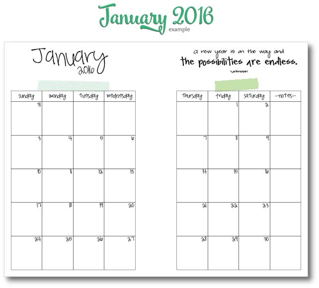 Free Printable 2016 Monthly Calendar A5 Pages | Live Craft Eat