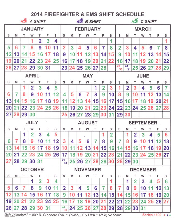 Fire Department Shift Calendar | Rolling Calendar