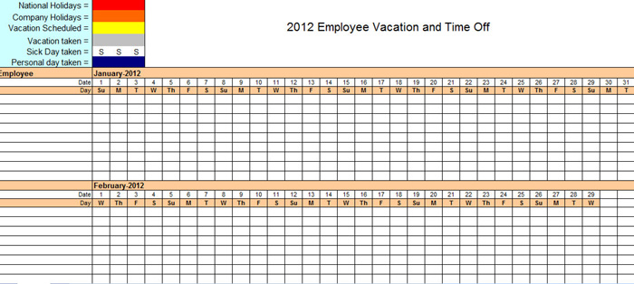 Staff Holiday Planner Language:en - 2012 staff holiday planning spreadsheet / Each user has a personal dashboard screen as a staff leave planner with essential insights about the time off.