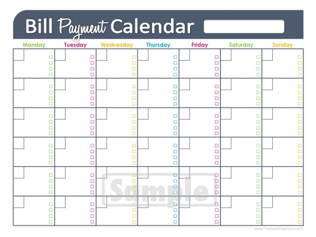 Calendar: Bill Pay Calendar Template
