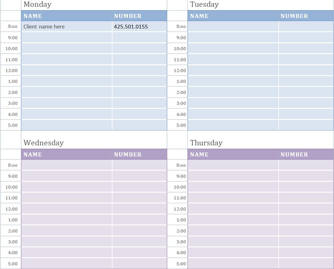 Weekly Appointment Calendar | Weekly Appointment Calendar Template