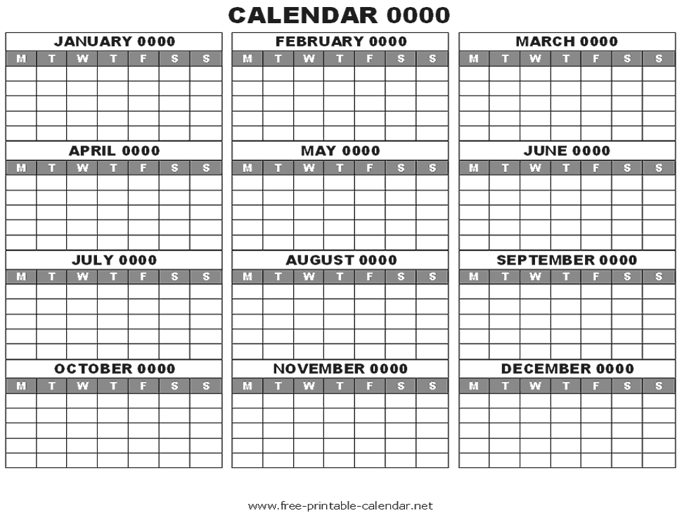 12 Month Printable Calendar My Blog
