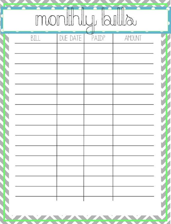 Printable Monthly Bill Organizer To Make Sure You Pay Bills On Time