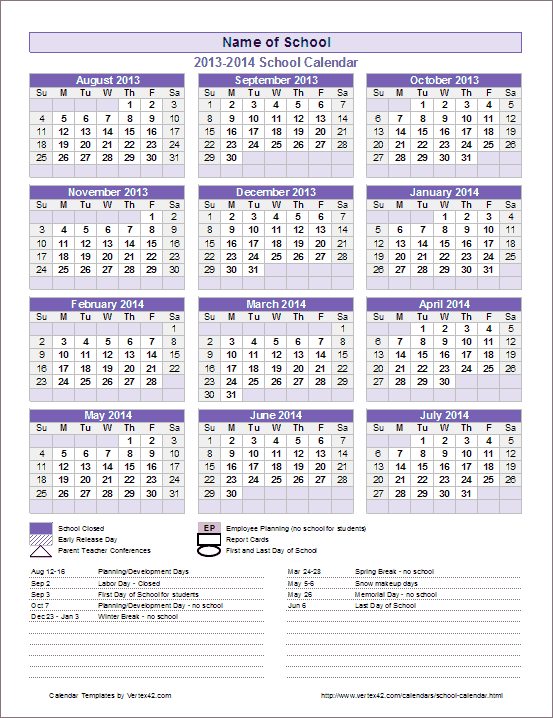School Calendar Template 2017 2018 School Year Calendar