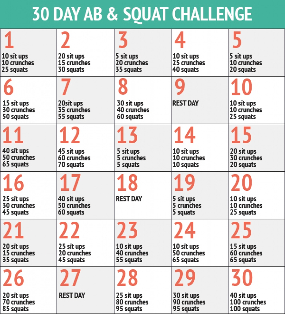 30 day squat challenge printable calendar | Printable Online Calendar