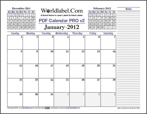 2012 fillable PDF Calendar Pro Version 2.0 for Free | Worldlabel Blog