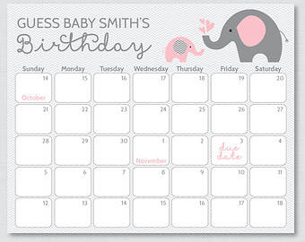 Babyshower Guess Due Date Calendar | Calendar Template 2019