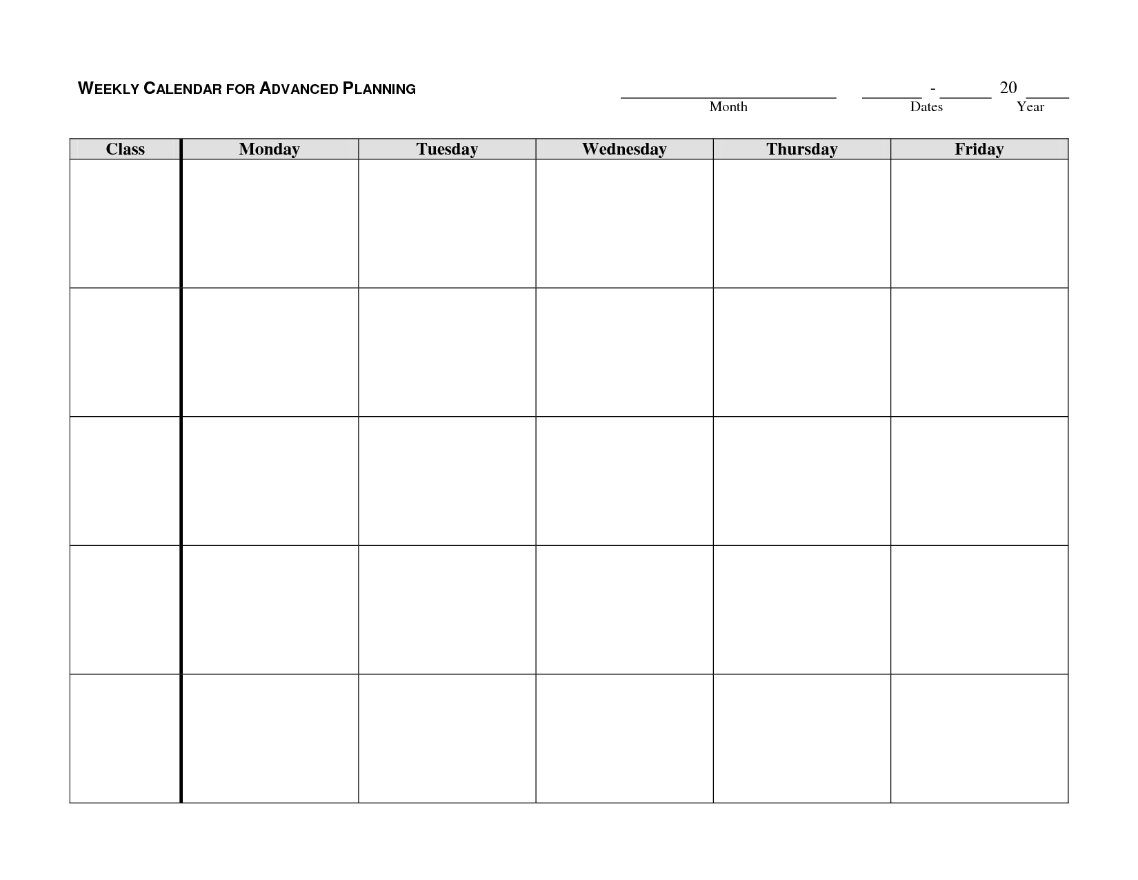 Blank Calendar Monday Through Friday Template Weekly Schedule 9 