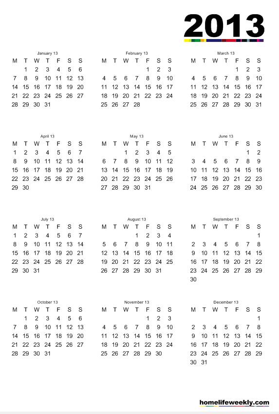 calendars 2013 to print free 