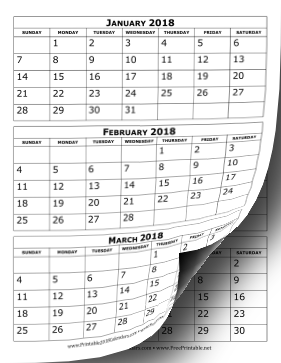 Printable 2018 Calendar Three Months Per Page