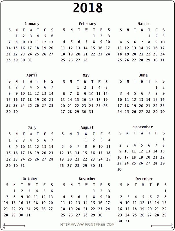 January 2018 calendar Free printable calendar.com
