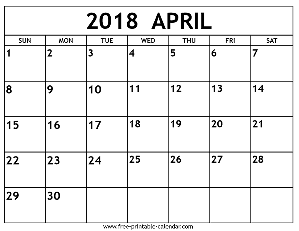 April 2018 calendar Free printable calendar.com