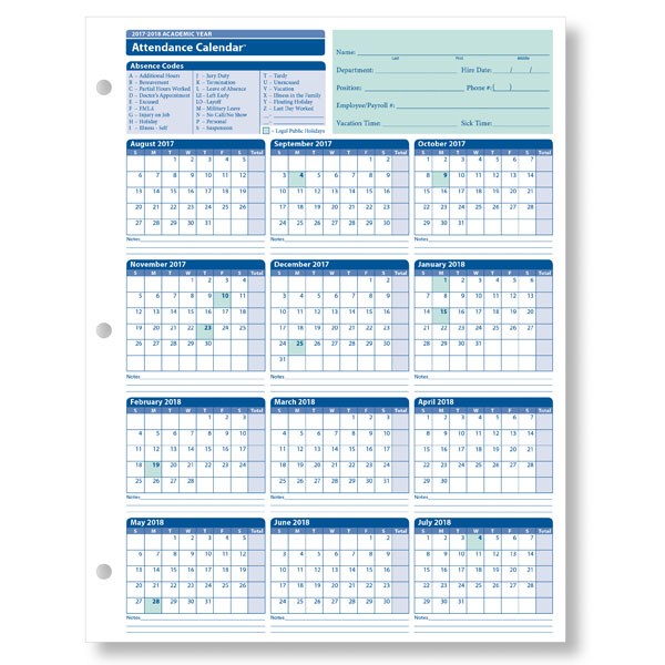 Employee Attendance Sheet Excel 2018 | Tracker, System Calendar 