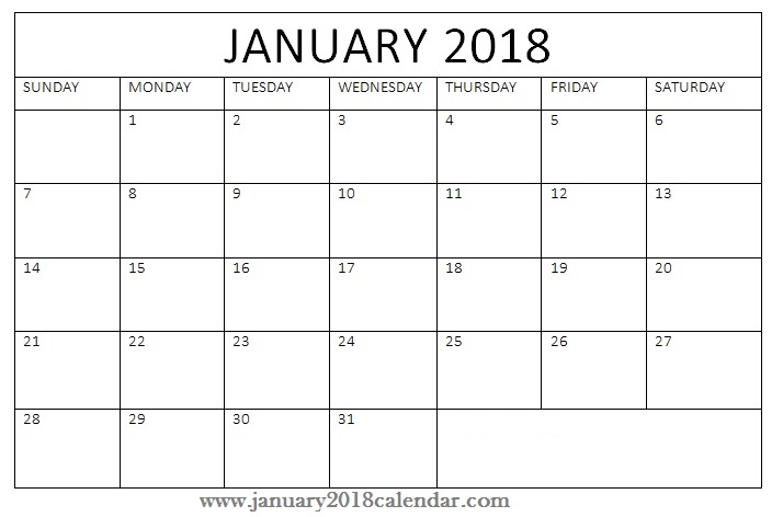 January 2018 Monthly Calendar Printable Templates Printable 