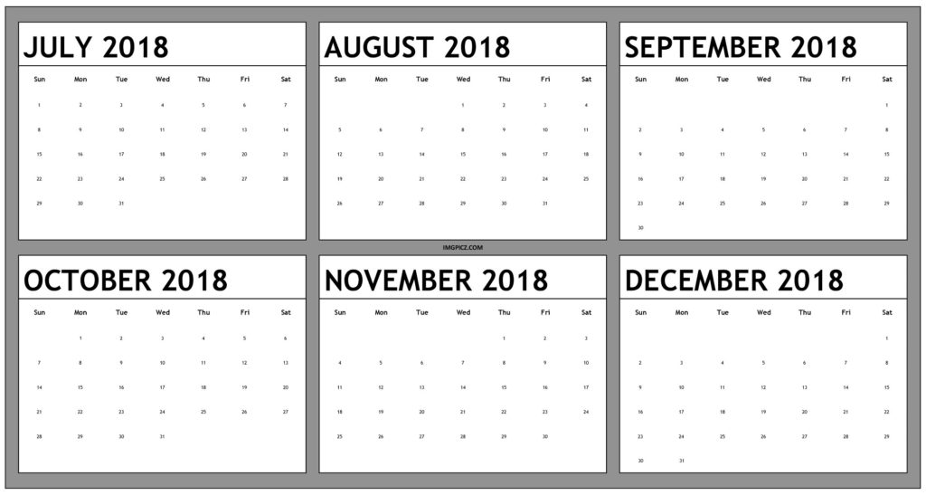 Calendar September Through December 2018 | Calendar Template