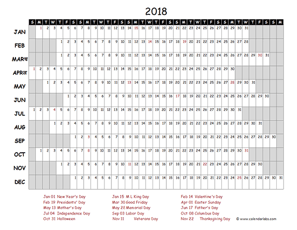 2018 Excel Calendar Template Download FREE Printable Excel Templates