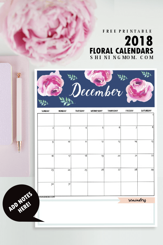 Calendar 2018 Printable: 12 Free Monthly Designs to Love!