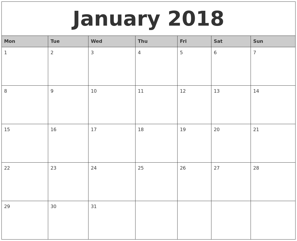 2018 Free Printable Monthly Calendar On Sutton Place