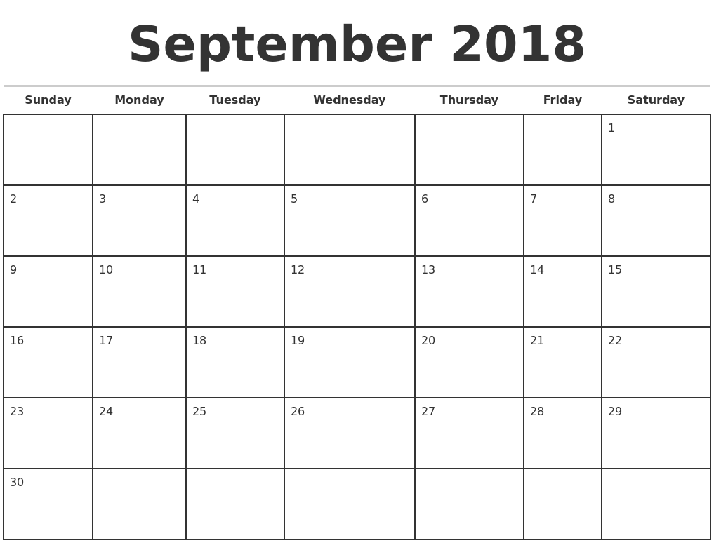 2018 Monthly Calendar Template