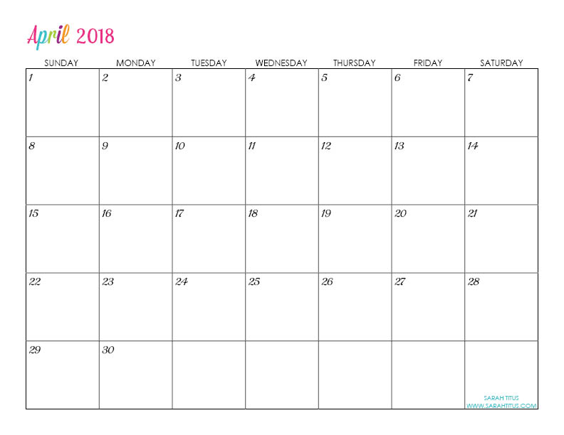 Custom Editable Free Printable 2018 Calendar Sarah Titus