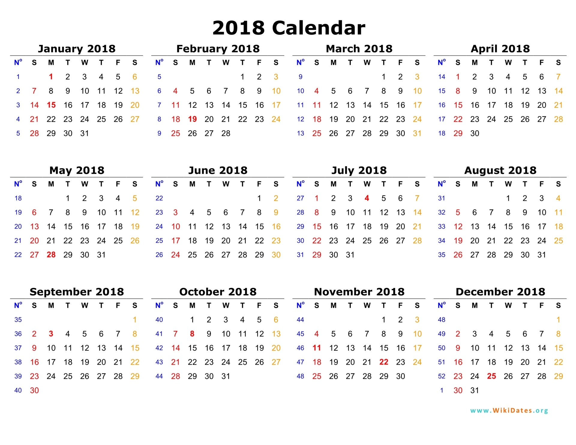 2018 Calendar | WikiDates.org