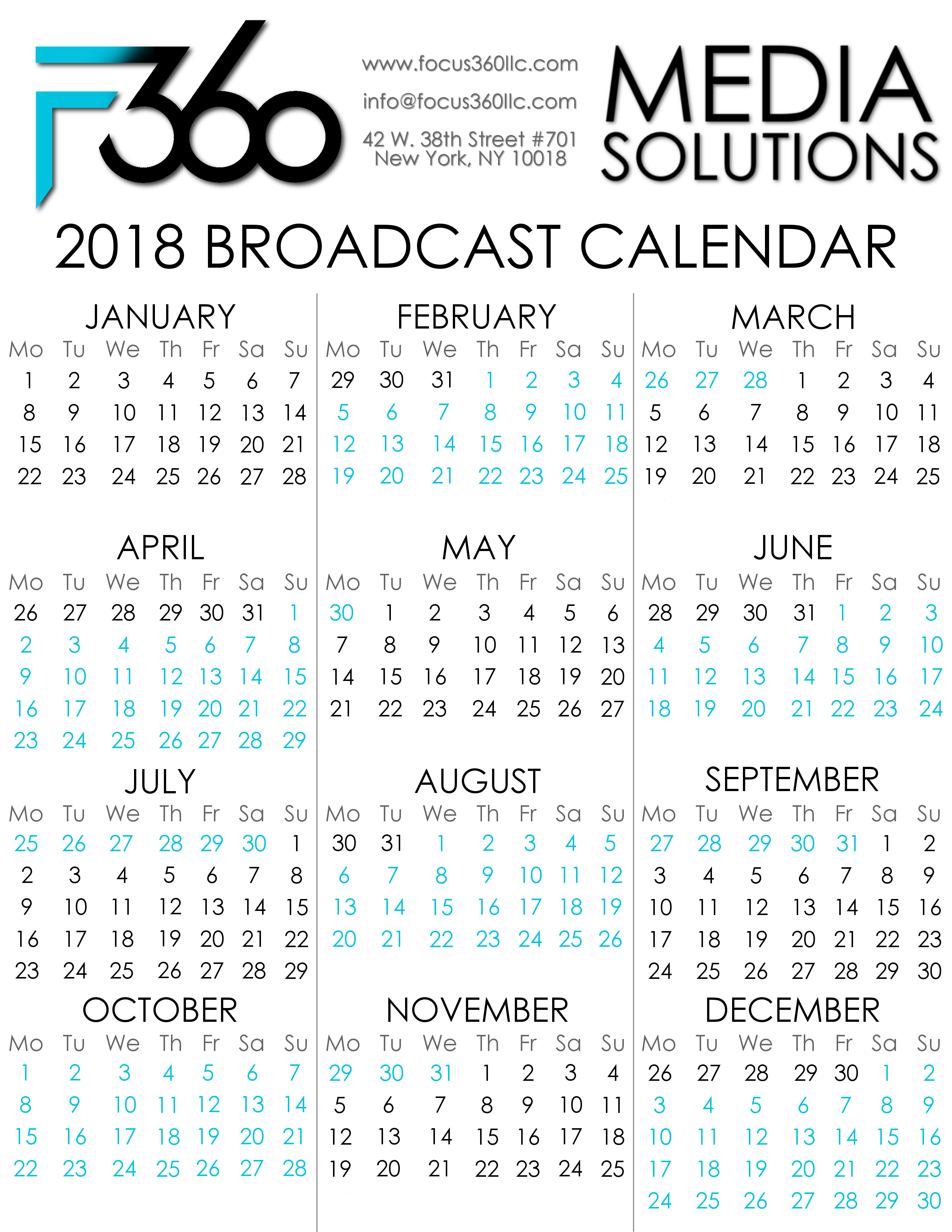 Broadcast Calendar 2018 Calendar Template 2021