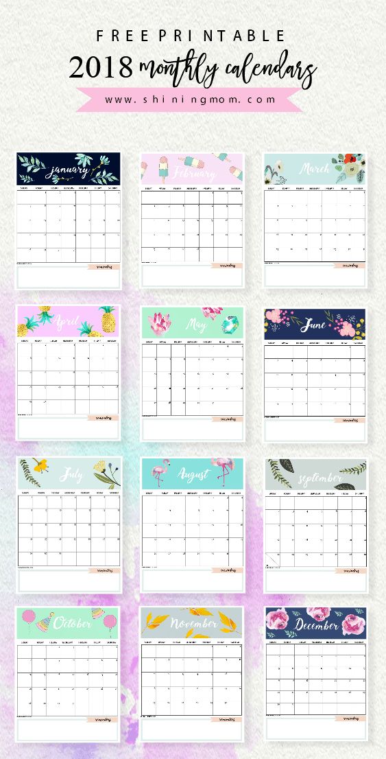 Calendar 2018 Printable: 12 Free Monthly Designs to Love 