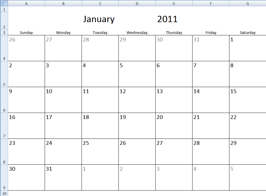Excel Calendar Template Printable Calendar