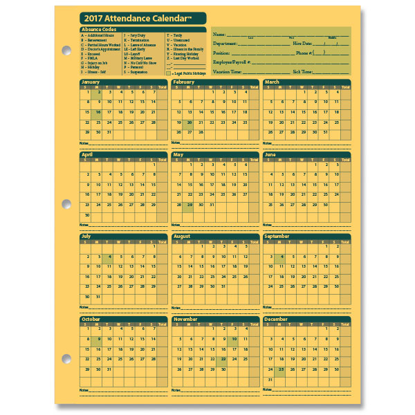 printable attendance calendar 2016 employee attendance printable employee attendance calendar