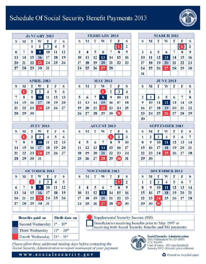 2013 Social Security Disability & SSI Benefits Pay Calendar