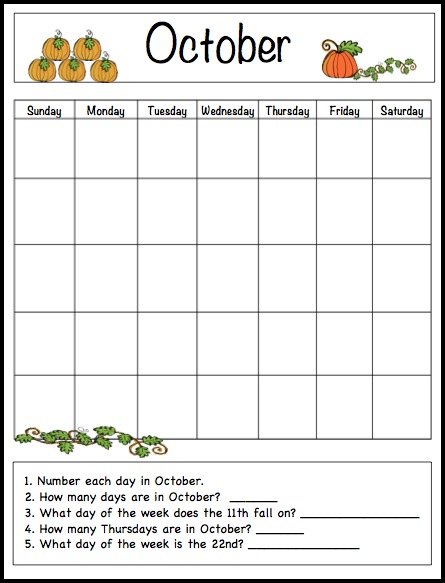 Calendar Template Kids October Learning Calendar Template For Kids 