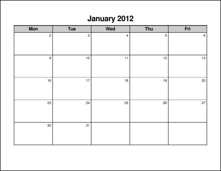printable monday through friday calendar Ideal.vistalist.co