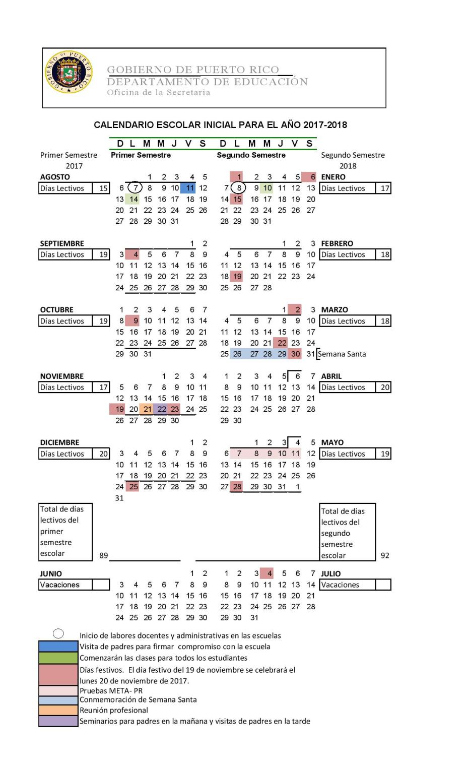 Calendario escolar de Puerto Rico para el año 2017 2018 – AL DÍA 