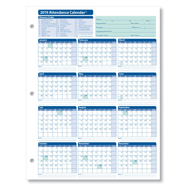 Monthly Employee Attendance Calendar Sheets   Blank Forms