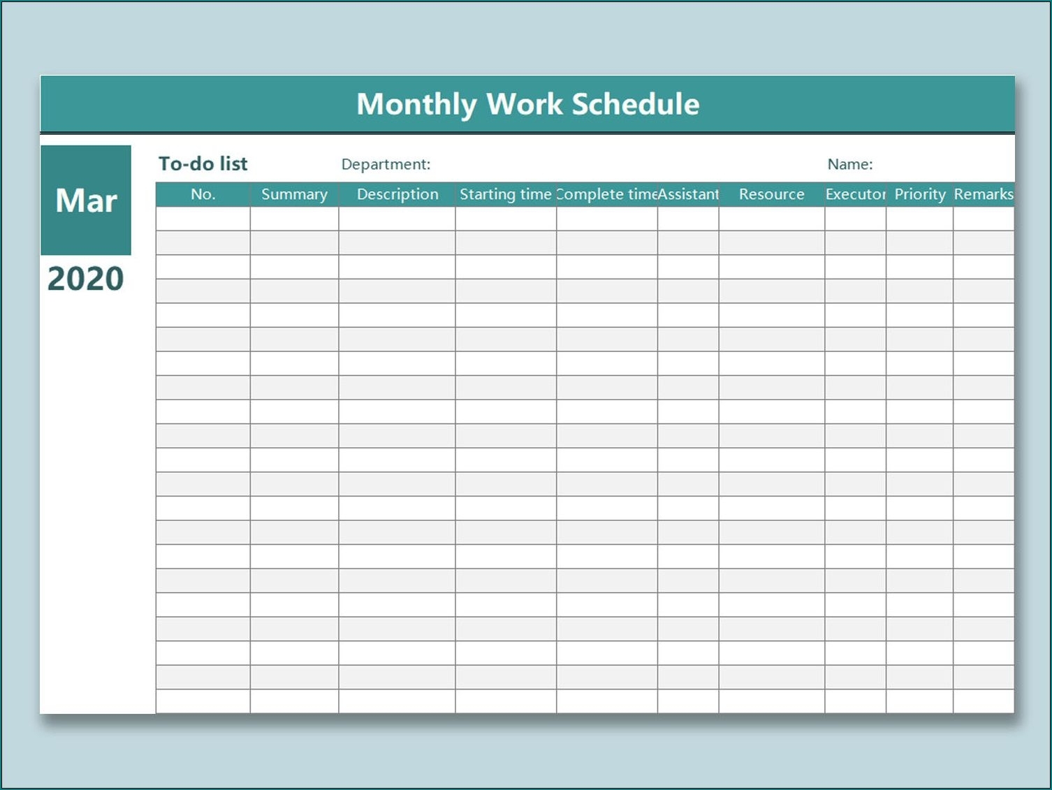 monthly work schedule calendar template 2021