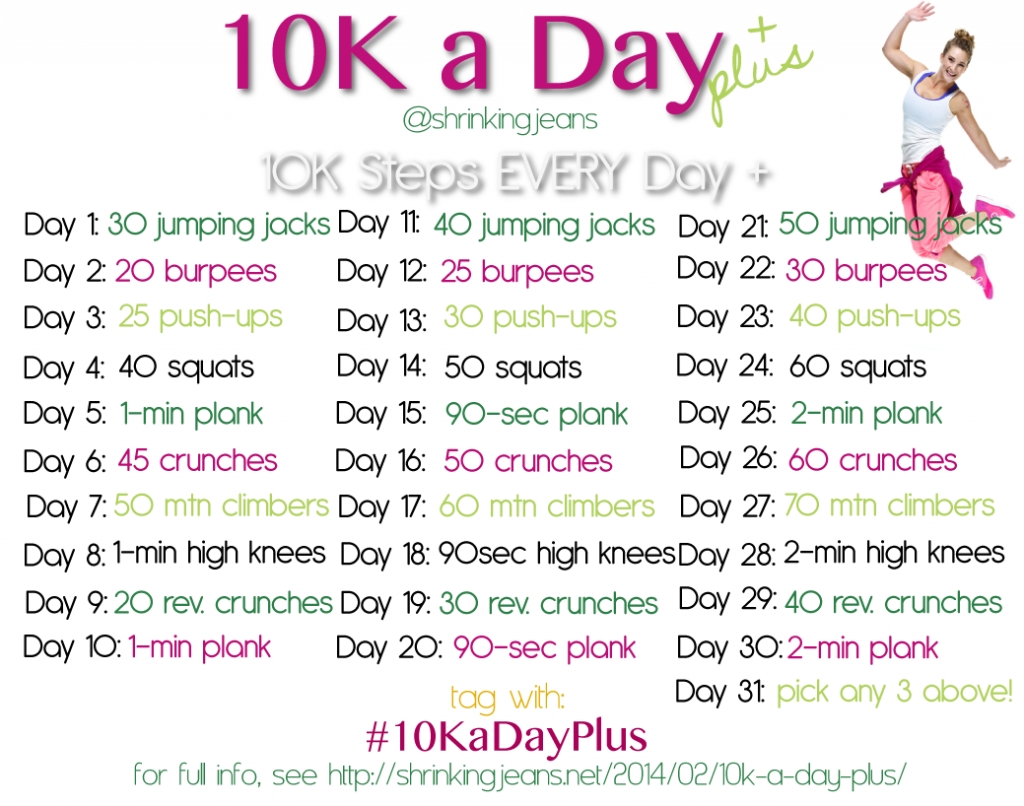 10K A Day Plus: A Free Monthly Workout Calendar | Workout