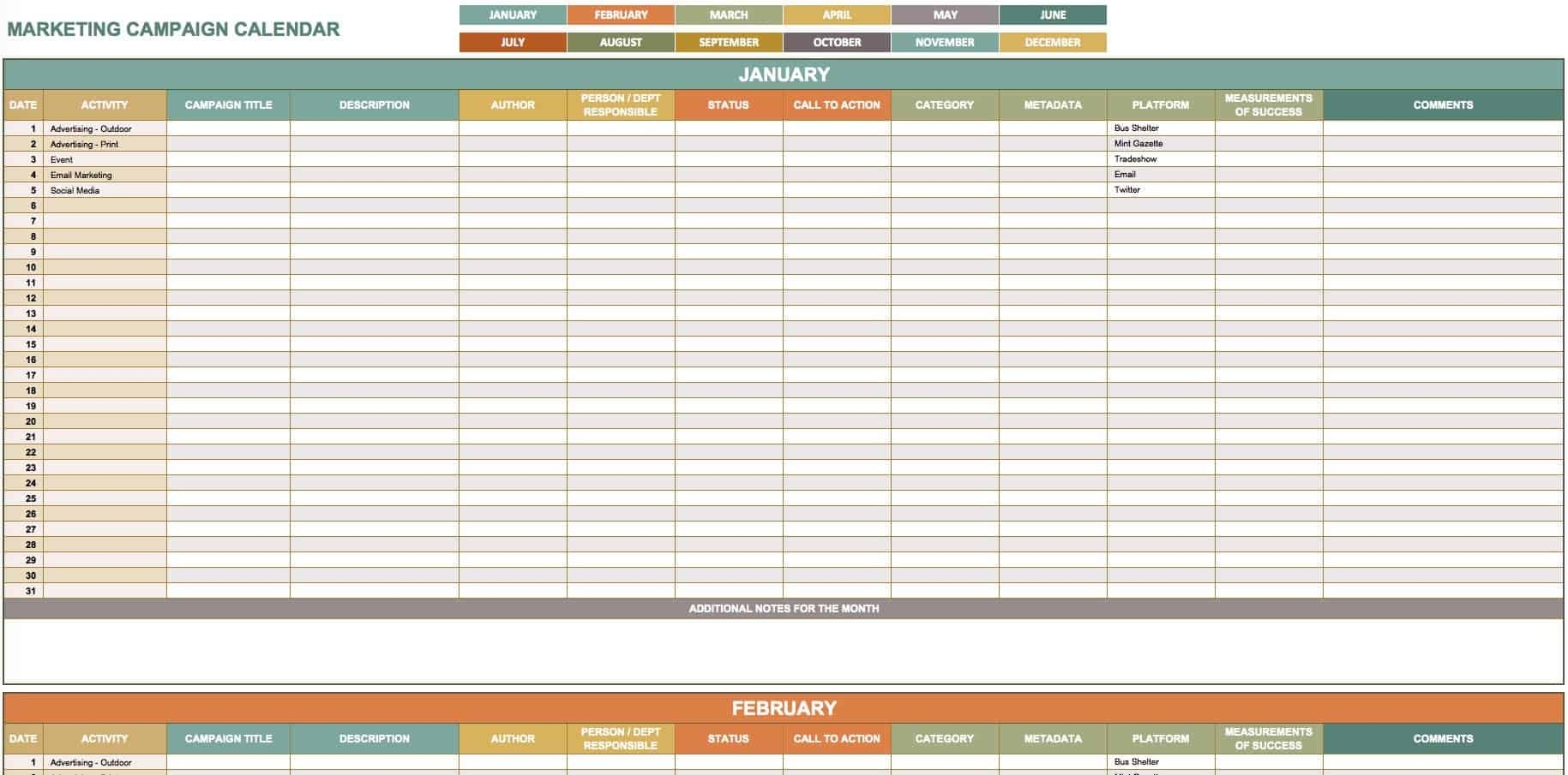 15+ Free Marketing Calendar Templates | Smartsheet